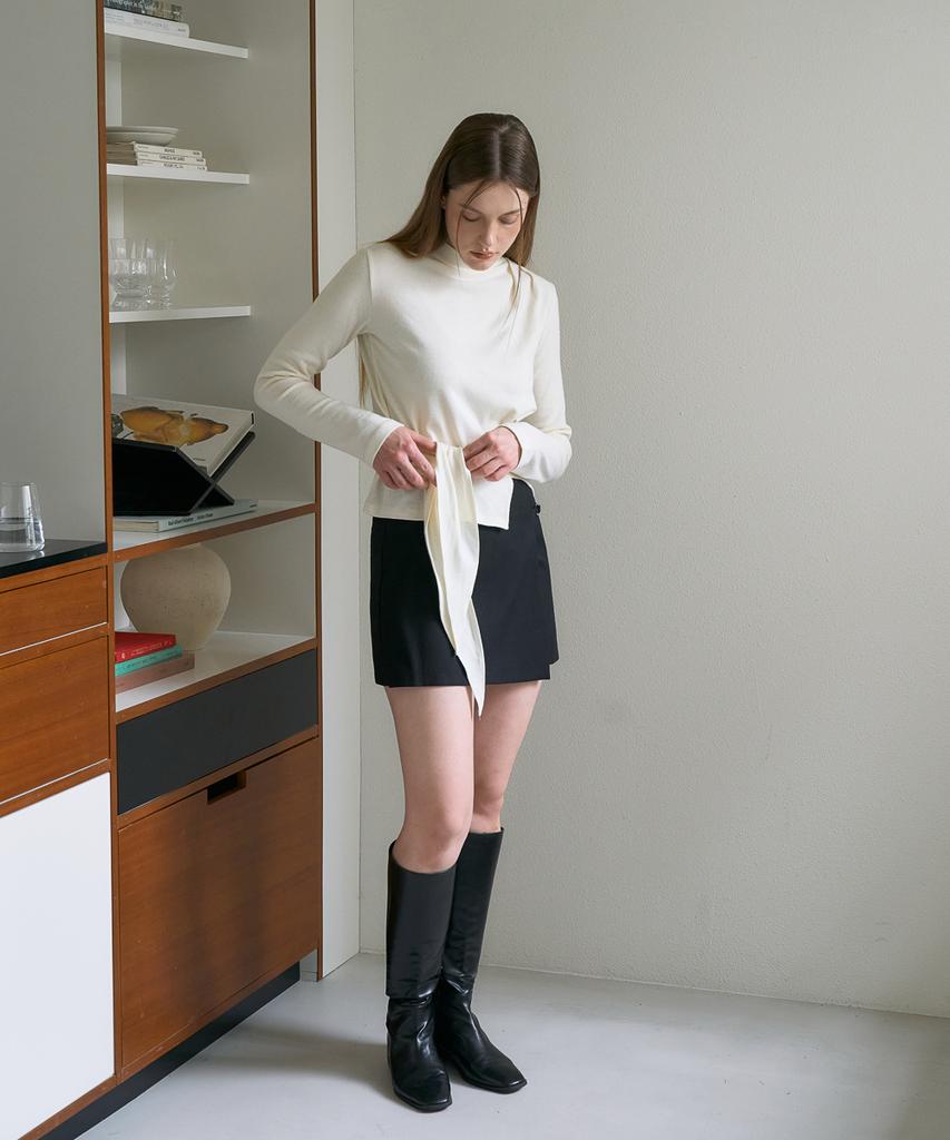 DEHEVE Wool Mock-Neck Wrap Long Sleeve [Ivory]