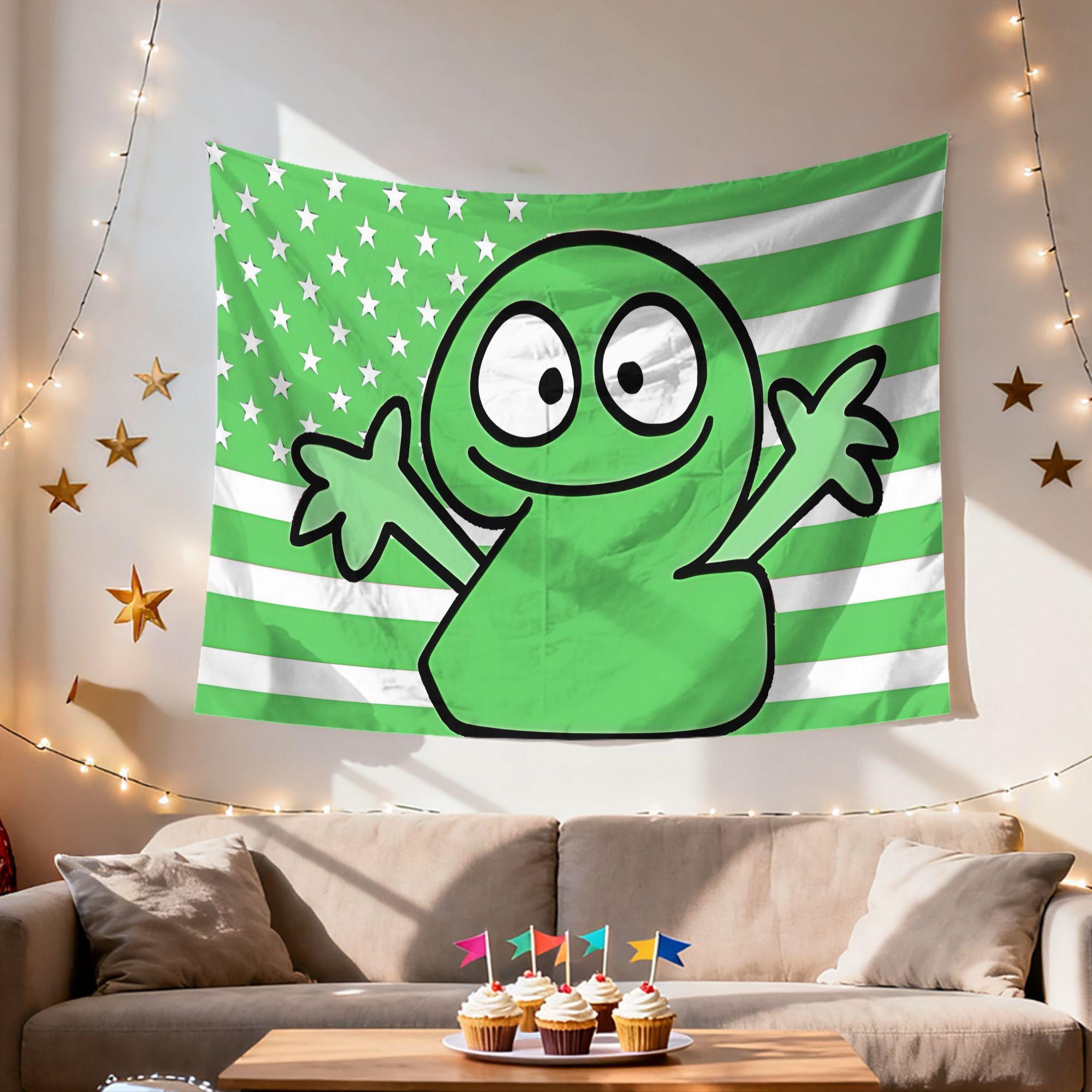 

Green Character US Flag Tapestry Single Sided 2D Print Soft Wall Decor for Living Room Bedroom Playful Festive Vibe for Cartoon 74x94cm(29x37in)