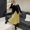 2023 Autumn/Winter Plus Size Patchwork Pleated Long Sleeve Dress for Women