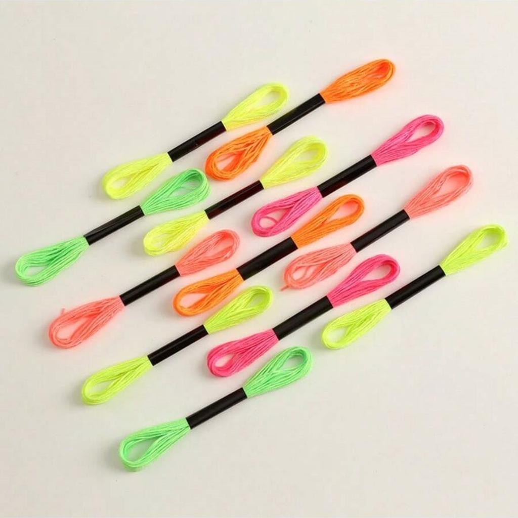 12pcs Cross Stitch Embroidery Floss Dyeing Line Threads Fluorescent DIY Weave Bracelet String Sewing Threads For Embroidery