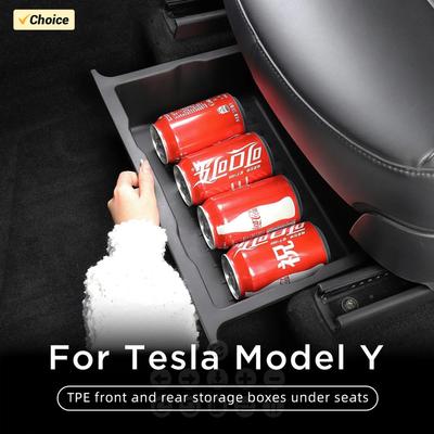 Under Seat Storage Box For Tesla Model Y Juniper 2026 Center Console Organizer Bins Front Backseat Bag Trash Tray Accessories