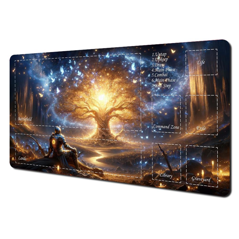 Stain Resistant NonSlip PTCG Game Mat Glowing Starry Sky Ancient Tree Design Card Playmat Smooth Gaming Mouse Pad