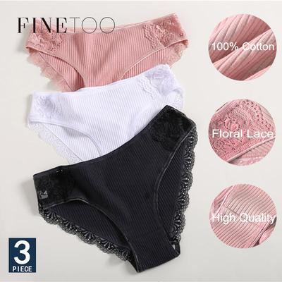 3Pcs/Set Women Cotton Panties Soft Underwear Comfortable Underpants  Floral Lace Briefs Low-Rise Knickers Intimates Lingerie M-XL