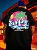 Unisex Surfing Palm Tree Graphic T Shirt Retro Beach Sun Wave Print White Oversized Short Sleeve Vacation Streetwear Tops