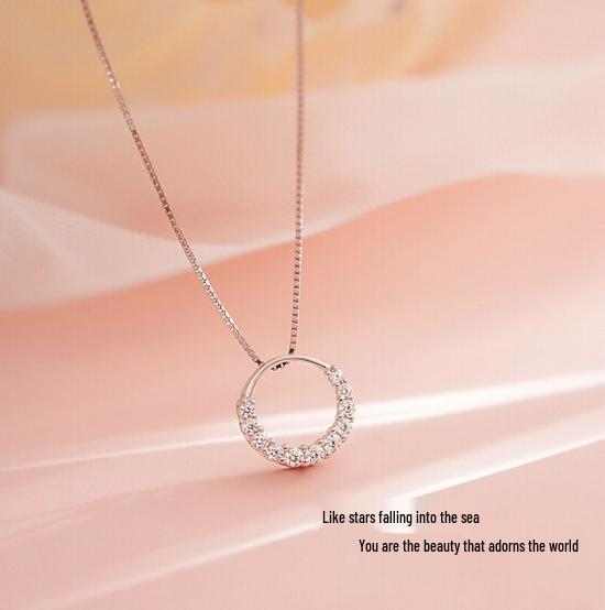 

Шикарное колье с круглым кулоном для женщин – европейский и американский стиль, простой короткий дизайн цепочки для ключицы платиновый