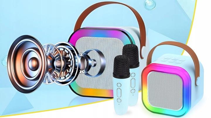 Zestaw Głośnik Bluetooth Przenośny Karaoke Rgb 2 Mikrofony Usb Sd Mini Jack