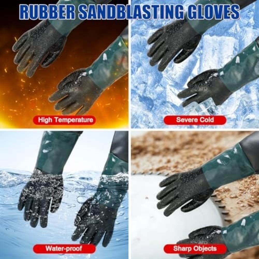A Pair 60CM Sandblasting Cabinet Gloves With Gloves Holder Safety Work Gloves  Blasting Operations