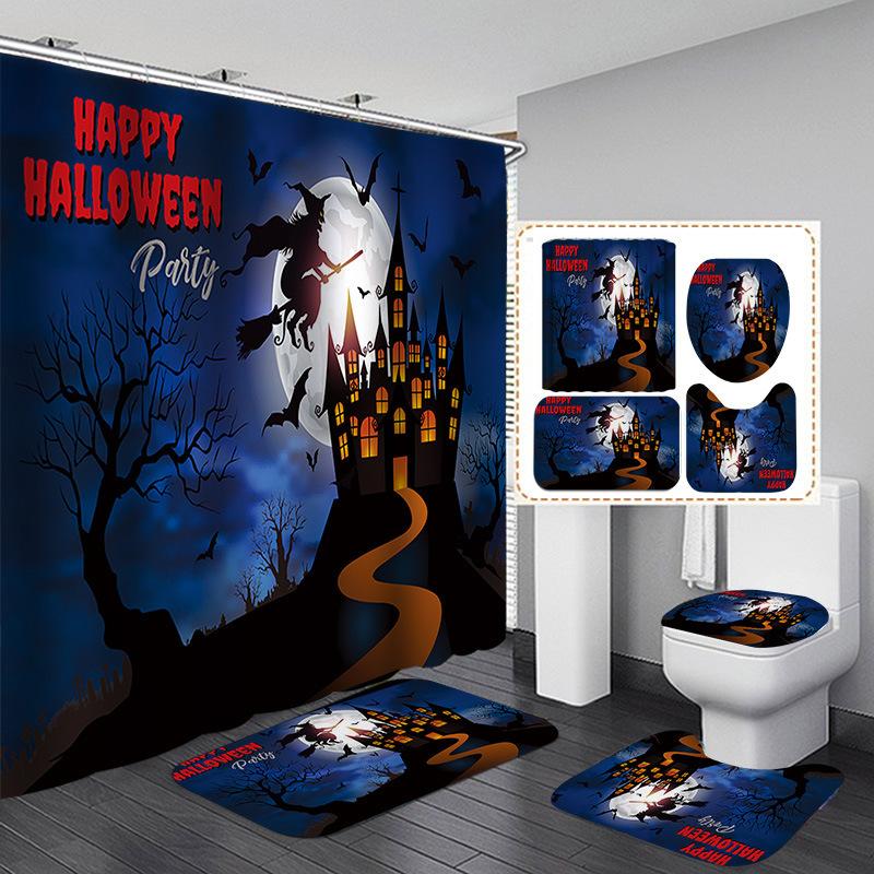 Halloween Elements 3D Digital Printing Bathroom Four-Piece Shower Curtain Partition Curtain Shower Curtain