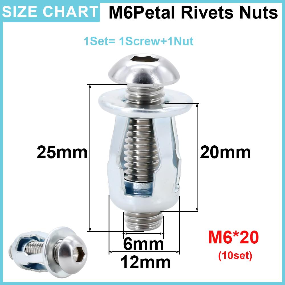 

M4 M5 M6 M8 Petal Rivet Nut Screw Set Petal Jack Nut Shape Metal Insertnuts License Plate Fix Hex/Phillips Screw Bolt Kit