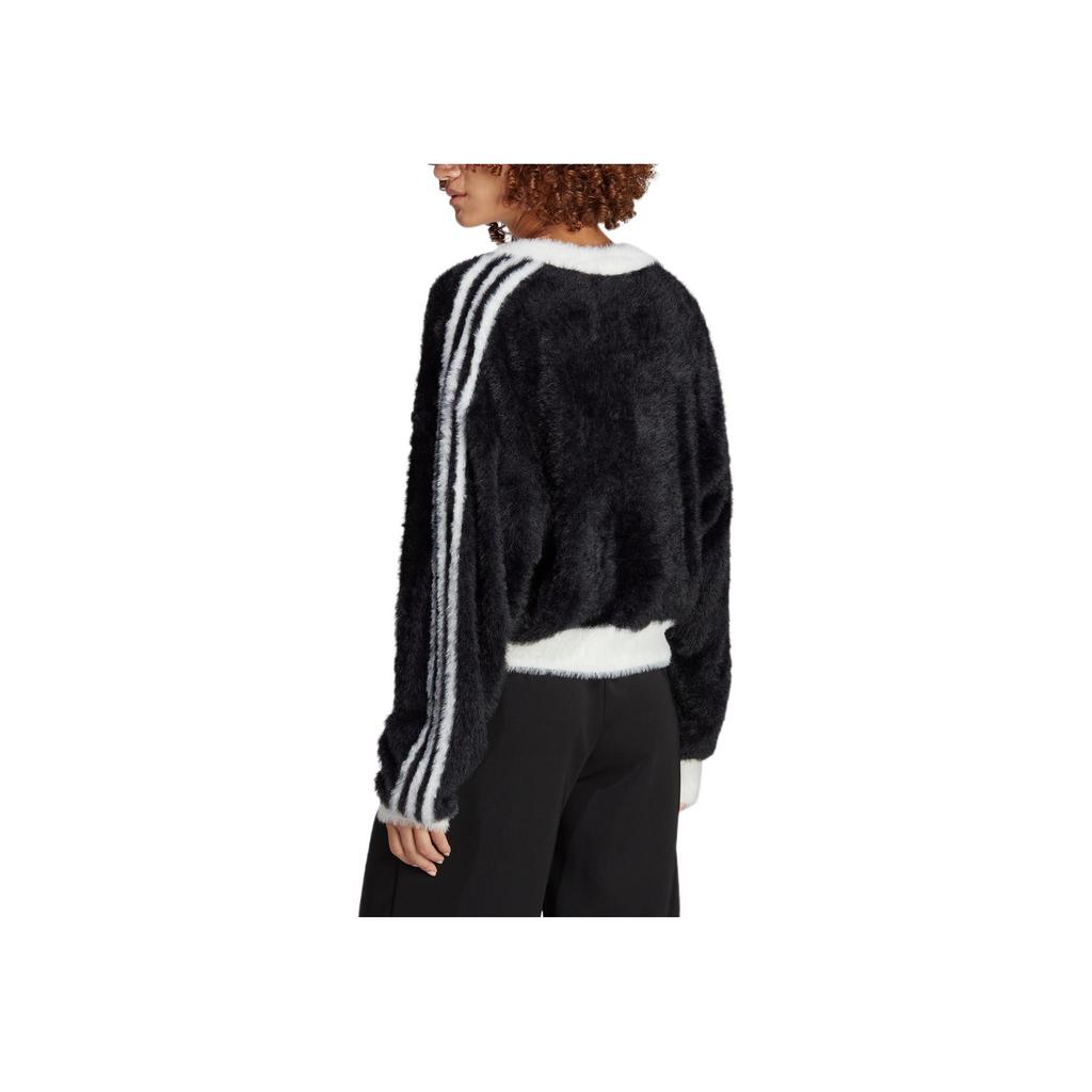 adidas Originals Logo V-Neck Pullover Long Sleeve Knit Sweater Women Sweater Black IC2029