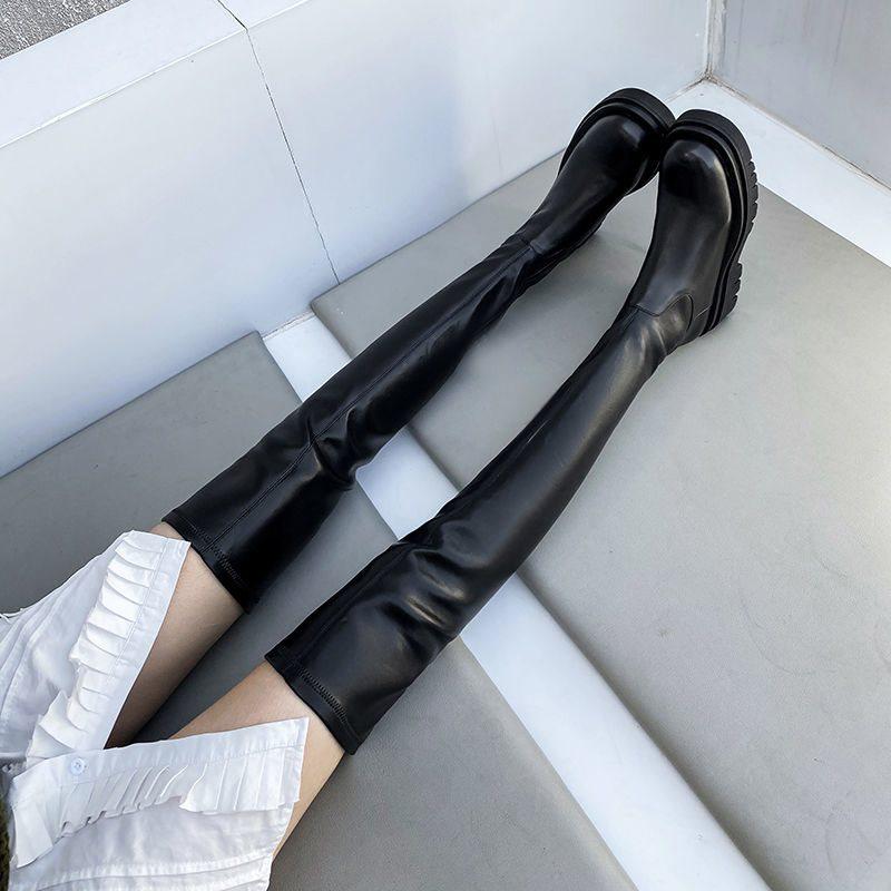 Women's Over-the-Knee Stretch Boots, 2025 Autumn/Winter, Slimming, Round Toe, Flat To Mid-Heel with Thick Sole.