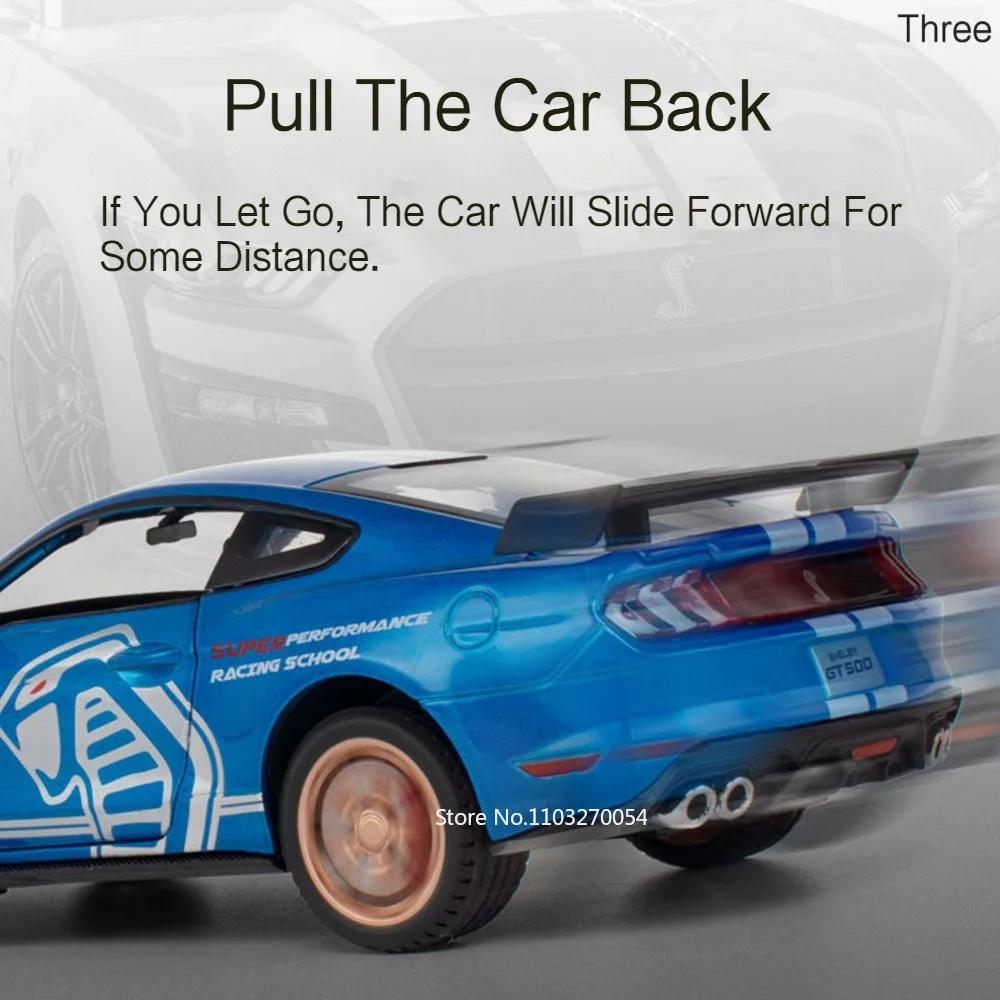 1:24 Mustang Shelby GT500 I5M60 Models Cars Toys Diecasts Alloy Sports Cars Doors Opened Sound Light Pull Back Toy Collectibles