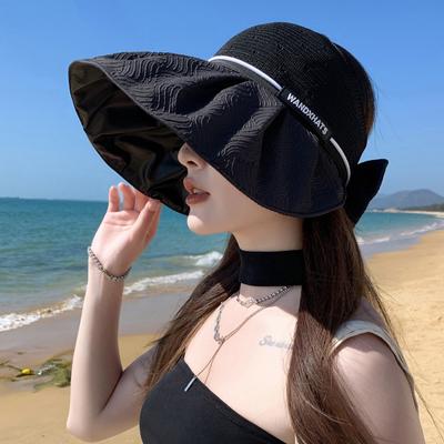 Chapeau Bob d'Été pour Femmes Protection UV Bord Large Dessus Ouvert Chapeaux Pare-Soleil Féminin Fille Extérieur Plage Tour Casquette Pliable