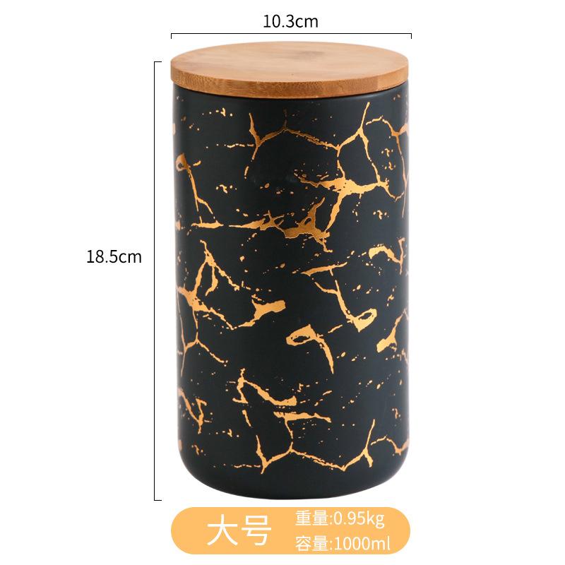 Modern Gold Plated Marbled Ceramic Jar with Wood Lid Kitchen Spice Grain Tank Candy Nut Tank Sealed Storage Jar Gift Home Decor