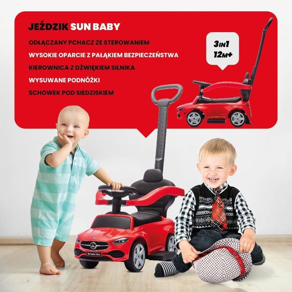 Sun Baby Mercedes C-Class 3-in-1 Ride-On Car with Push Handle and Footrests Red