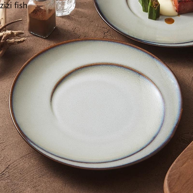 Spiral Gray Blue Plate Kiln Changes Ceramic Tableware Steak Plate Dessert Plate Barbecue Plates Molecular Cooking Tableware