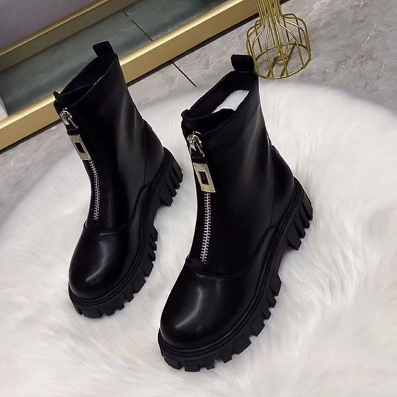 Women's Shoes Autumn and Winter Fleece Thickened Warm Boots Thick-soled Leather Shoes All-match Fashion
