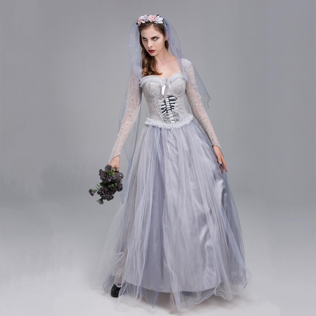 New Women's Halloween Costume Ghost Bridal Dress, Horror Queen Play Dress, Graveyard Ghost Dress
