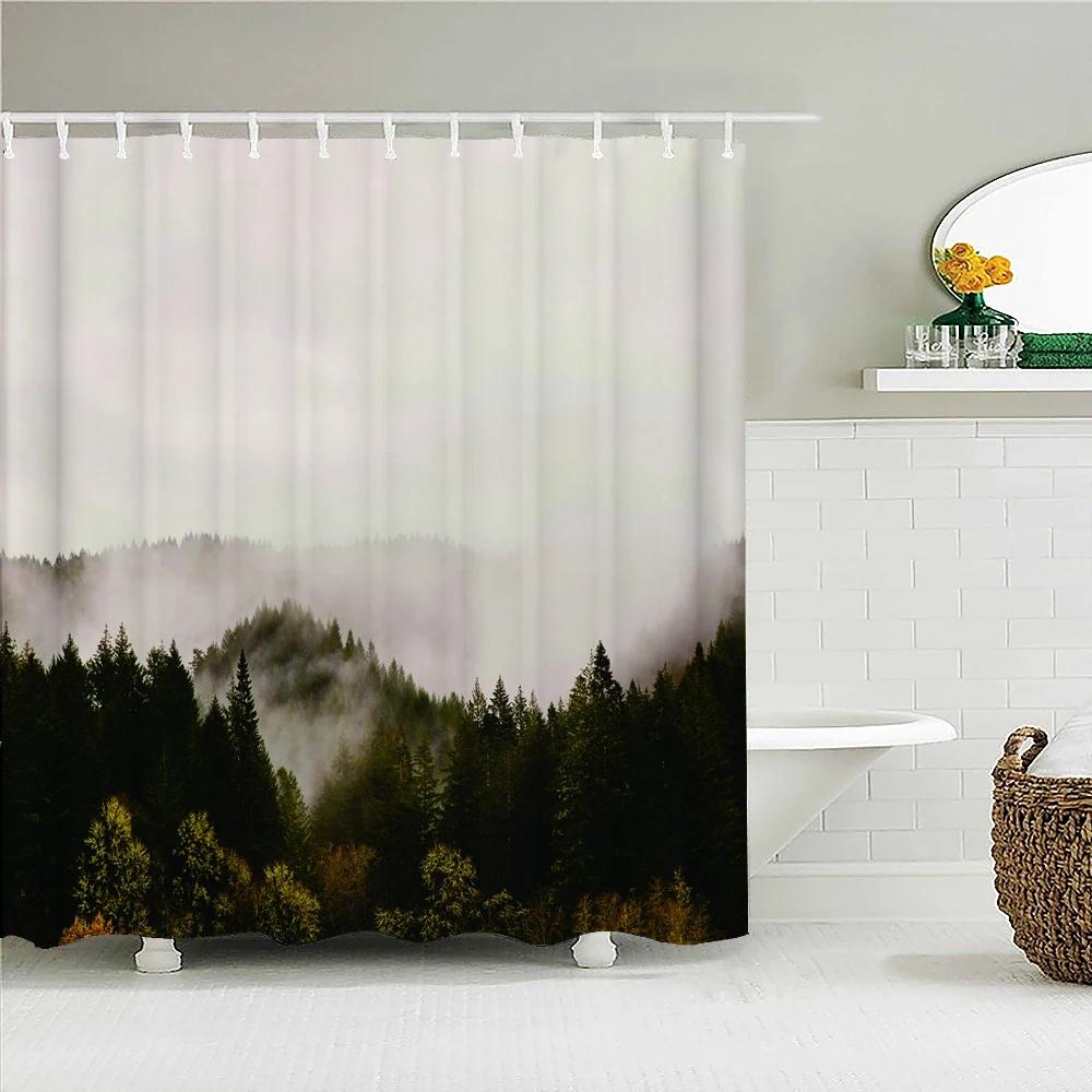 

River Forest Landscape Shower Curtain 3D Printed Mountain Tree Nature Scenery Waterproof Polyester Home Decor Bathroom Curtains W60H190(CM)-1 Pcs