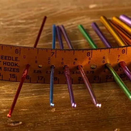 Leather 7-in-1 Measuring Tool Multifunctional 18" Wrist Ruler with Stitch Gauge Yarn Tester Stitch Markers