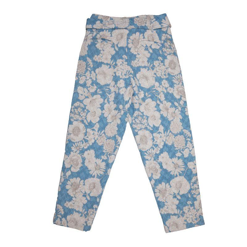 Light Blue Peony Carrot Pants with White Flowers for Women ANTIK BATIK