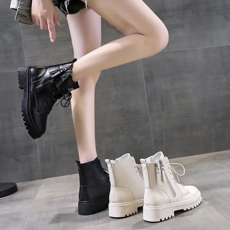Dámské kozačky Jaro a podzim Britský styl Silná podrážka Prodyšné Protiskluzové Jednoduché kozačky Divoké boty Kotníkové kozačky