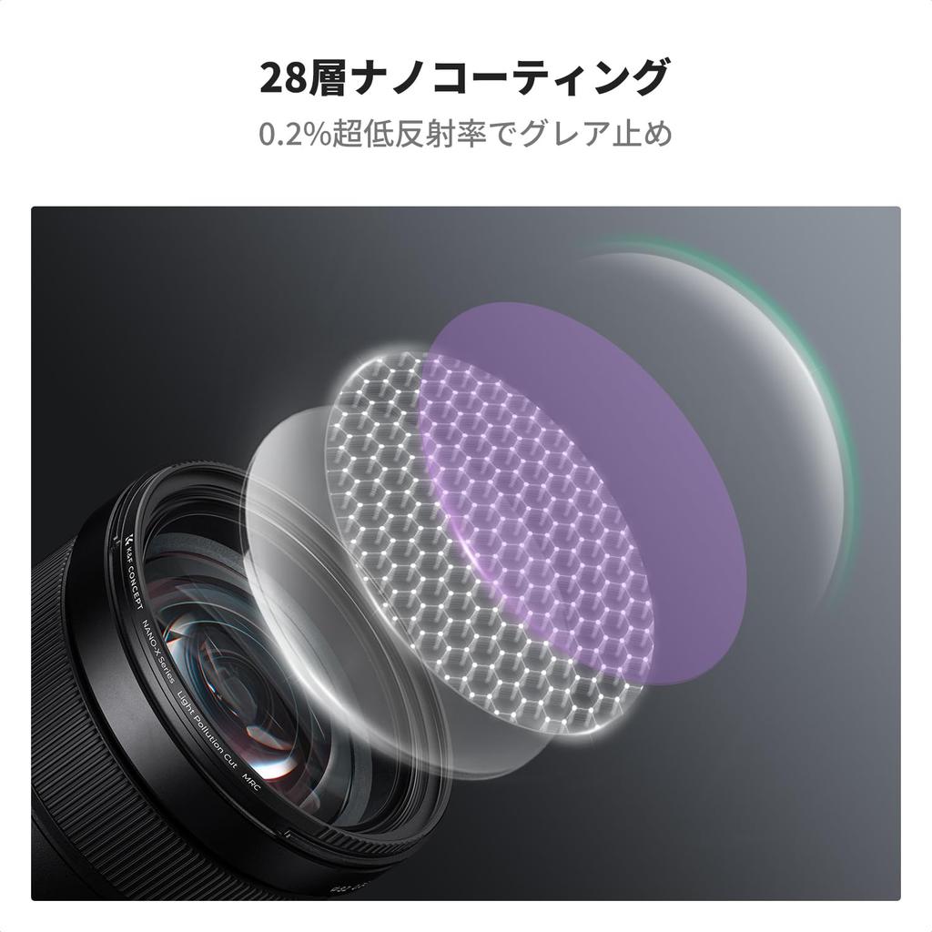 Concept 62mm Light Pollution Filter with Optical Glass Reproduces the True Colors of the Night for Night Photography K&F 28-Layer Coating, Sky,