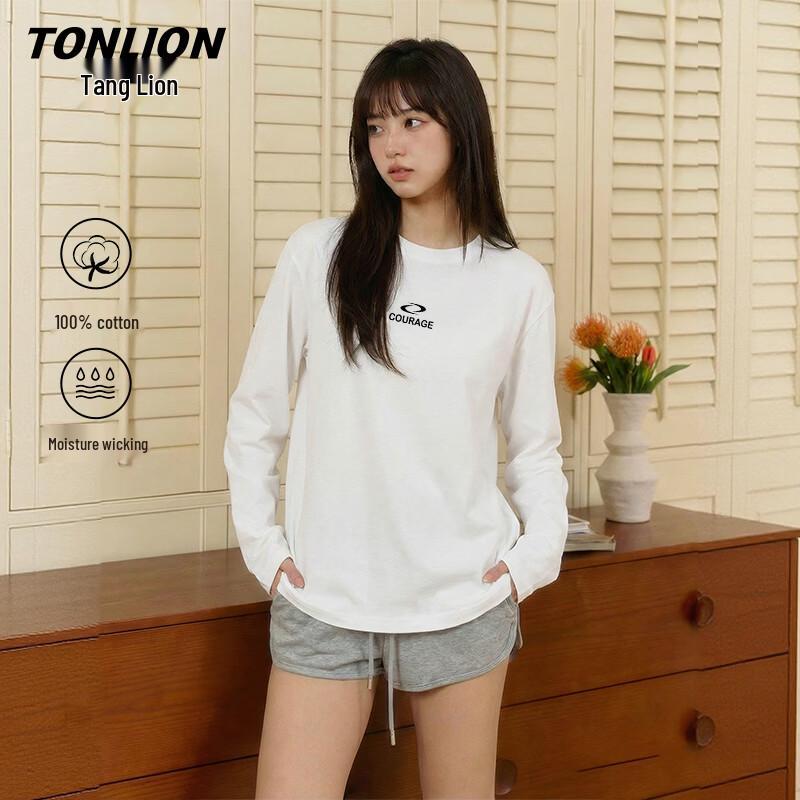 

TonLion Women s Pure Cotton Loose Fit Long Sleeve T-Shirt 4XL