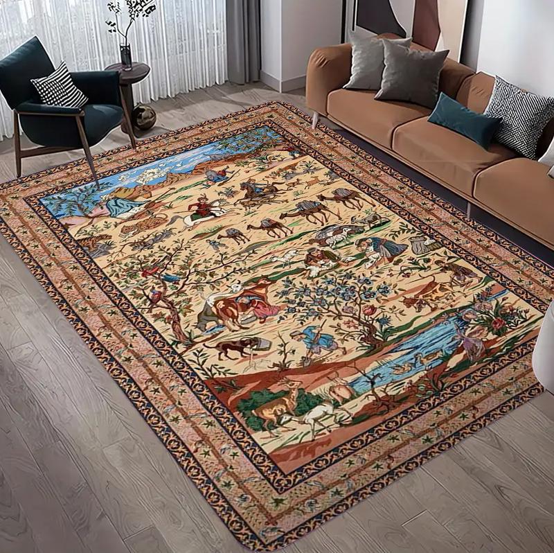 

Traditional Persian Carpet Mat Rug Home Decoration Living Room Hunting Horse Middle Eastern Pattern Non Slip Soft Floor Mat 40X60CM