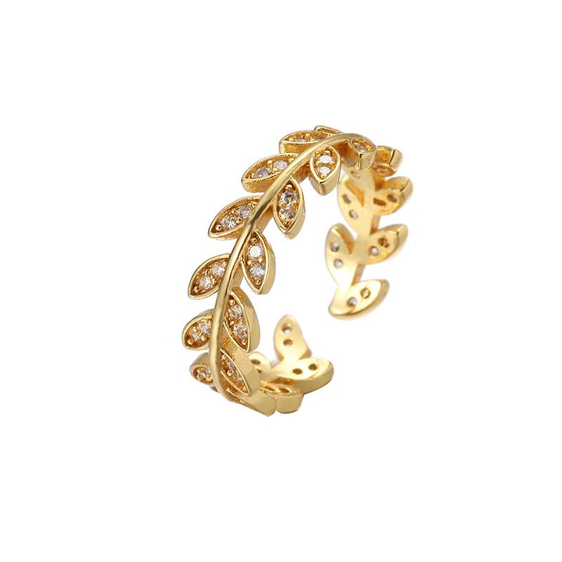 Golden Wheat Spike Zircon Ring for Women - Trendy Full Diamond Electroplated Jewelry.
