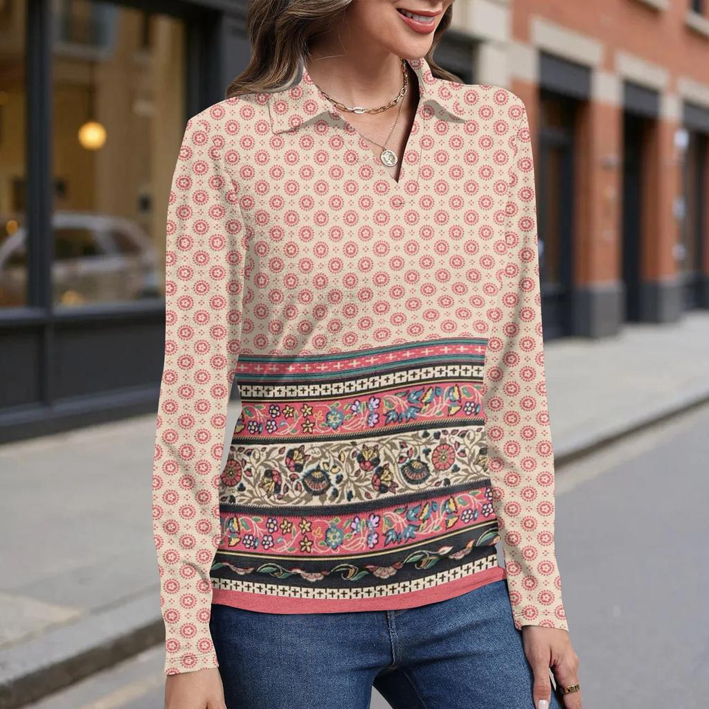 Women's retro printed fashionable long-sleeved top