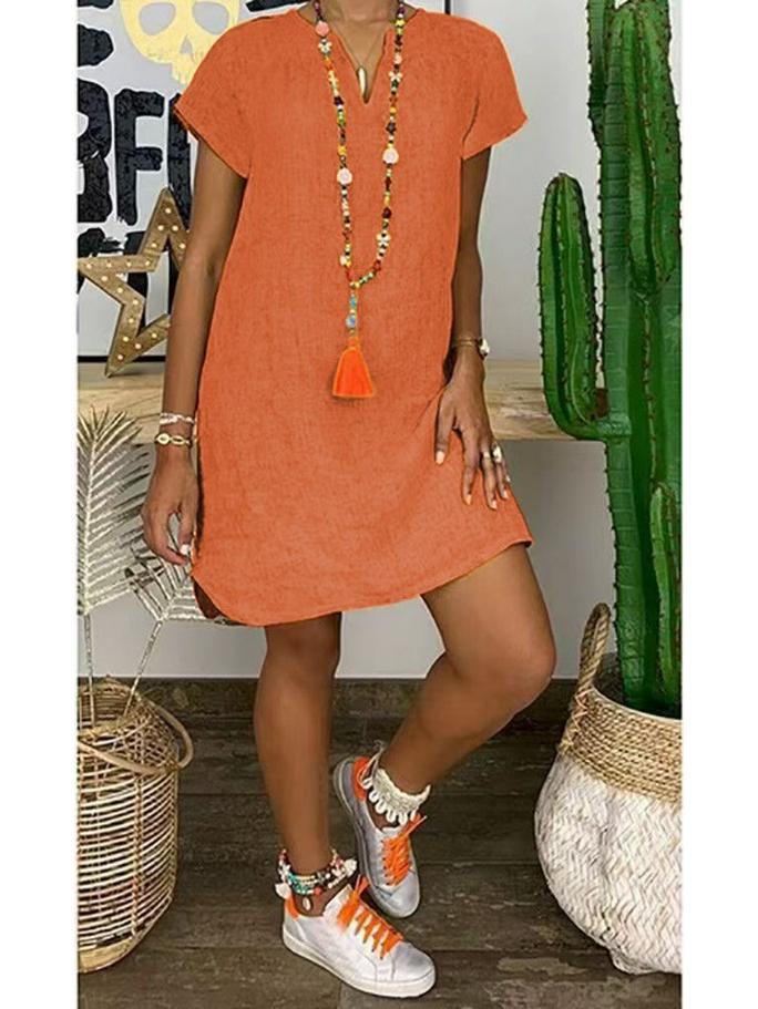 Abito estivo casual a maniche corte in cotone e lino da donna 2024 - Disponibile in stili europei e americani