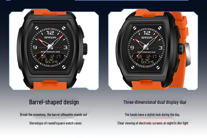 SANDA Trendy Student Men's Dual Display Electronic Watch with Snooze Alarm