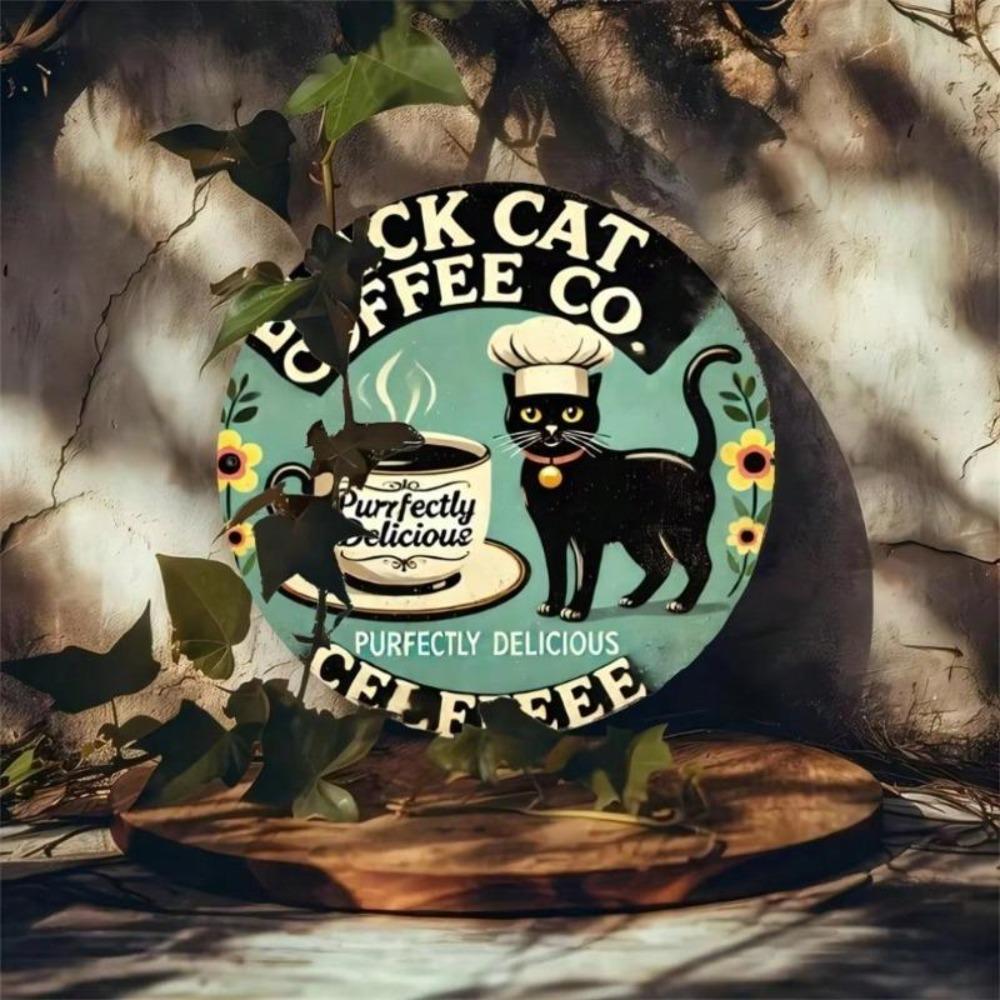 Vintage Black Cat Coffee Metal Tin Sign Indoor Outdoor Home Bar Decor Gift