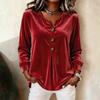 Blouse Boutonnée à Col en V en Velours pour Femme Haut Décontracté à Manches Longues Hauts Élégants en Satin