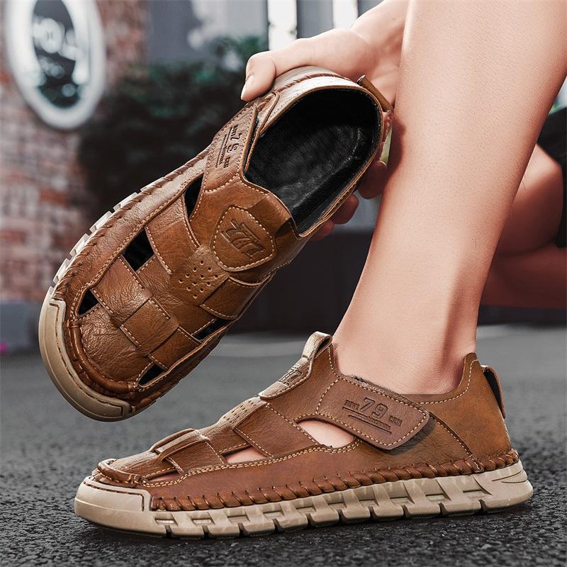 Fashion Roman Mens Shoes Luxury Brand Flats Summer Men Sandals Fashion Mens Casual Shoes Outdoor Men Leather Sandals for Men Beach Shoes
