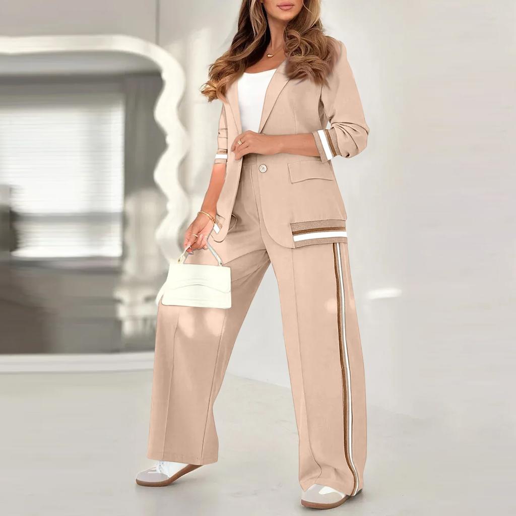 

Женский костюм из длинного пальто и широких брюк, деловой повседневный костюм-двойка XS хаки