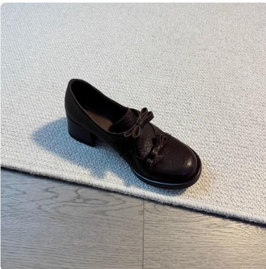 

Женские лоферы Двойной бант с рисунком слона, из мягкой кожи первого слоя, игривые, с круглым носком, на толстом каблуке, с глубоким вырезом 40