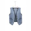 Women Sleeveless Denim Vest Casual Loose V Neck Waistcoat Single Breasted Pocket Jean Vest Short Outerwear Tank Jacket