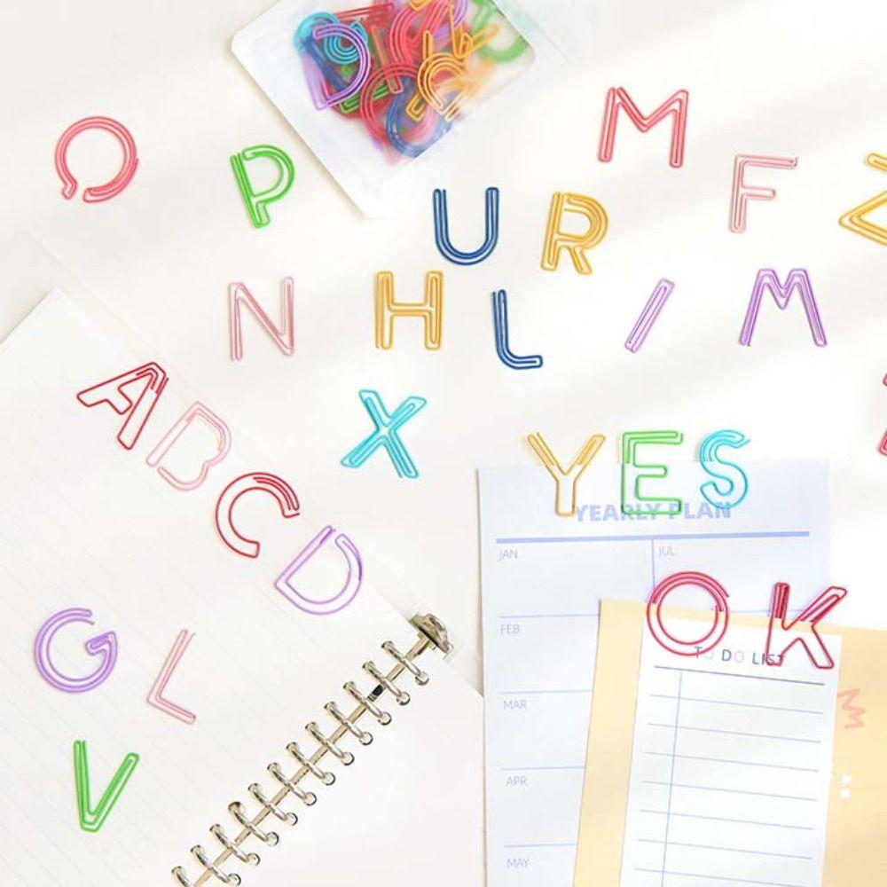 26 Stück Kawaii Ordnerklammern Alphabet Büroklammern Lesezeichen Metall Foto Tickets Halter Hohl DIY Papierklammern Büromaterial