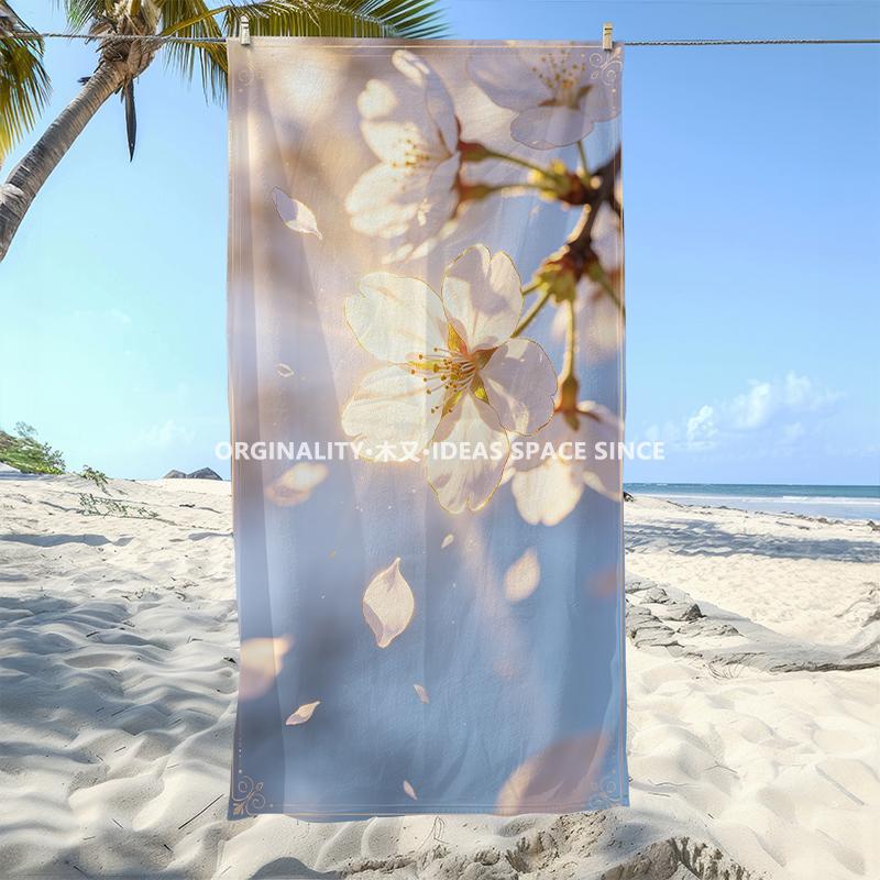 Cherry Blossom Sky Beach Towel Patterned Sunscreen And Windproof Suitable For Swimming Pool Camping Travel Blanket