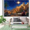 Bethlehem Christmas scene Background - Starry night  shepherd  sheep and rural architecture theme - Artisan  polyester