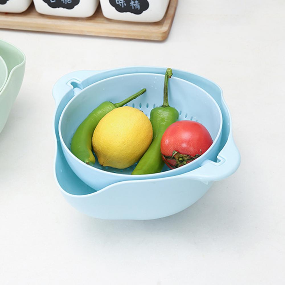 Double-layer Rotatable Draining Basket Draining Basin Kitchen Washing Vegetable Fruit Basin Washing Fruit Basket Draining