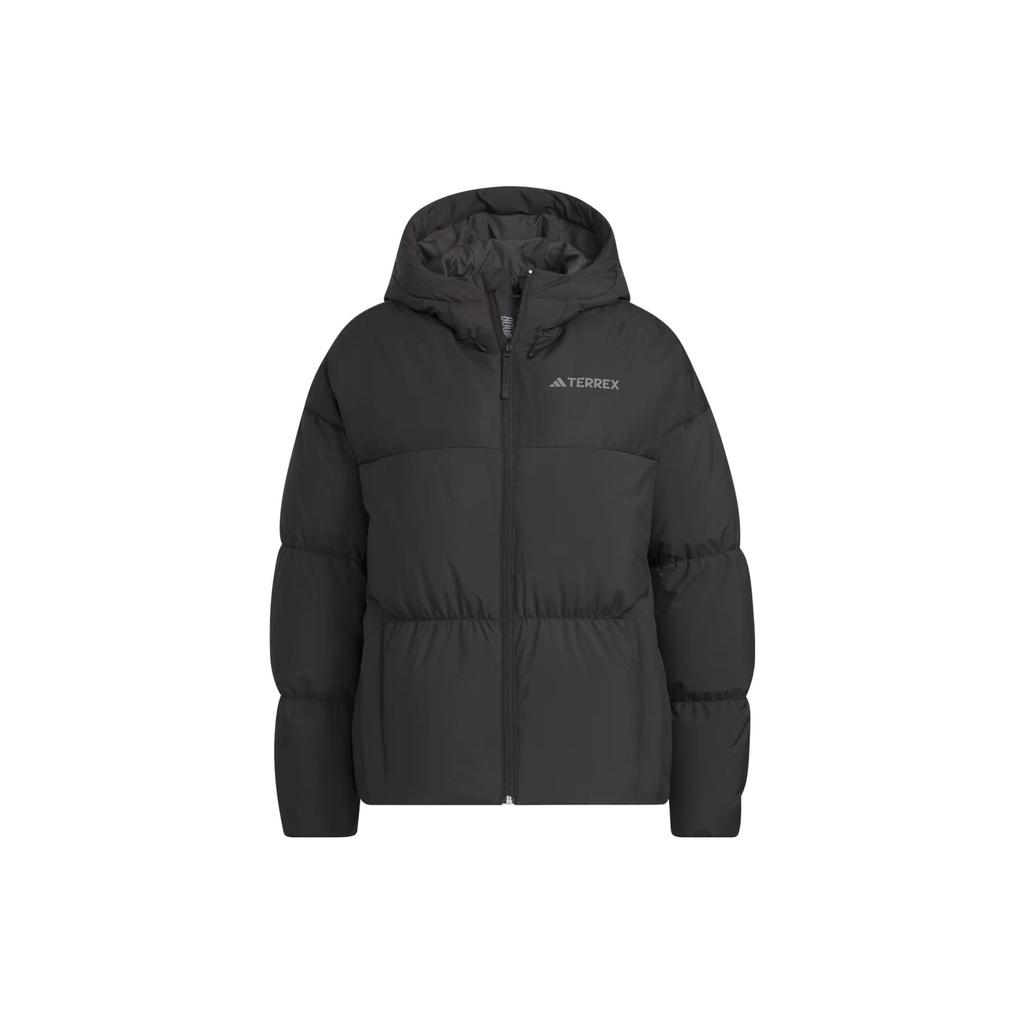 Adidas Goose Down Midweight Puffer Jacket 800 Fill Solid Color Logo Long Sleeve Hooded Down Jacket Women Jacket Black IS0334