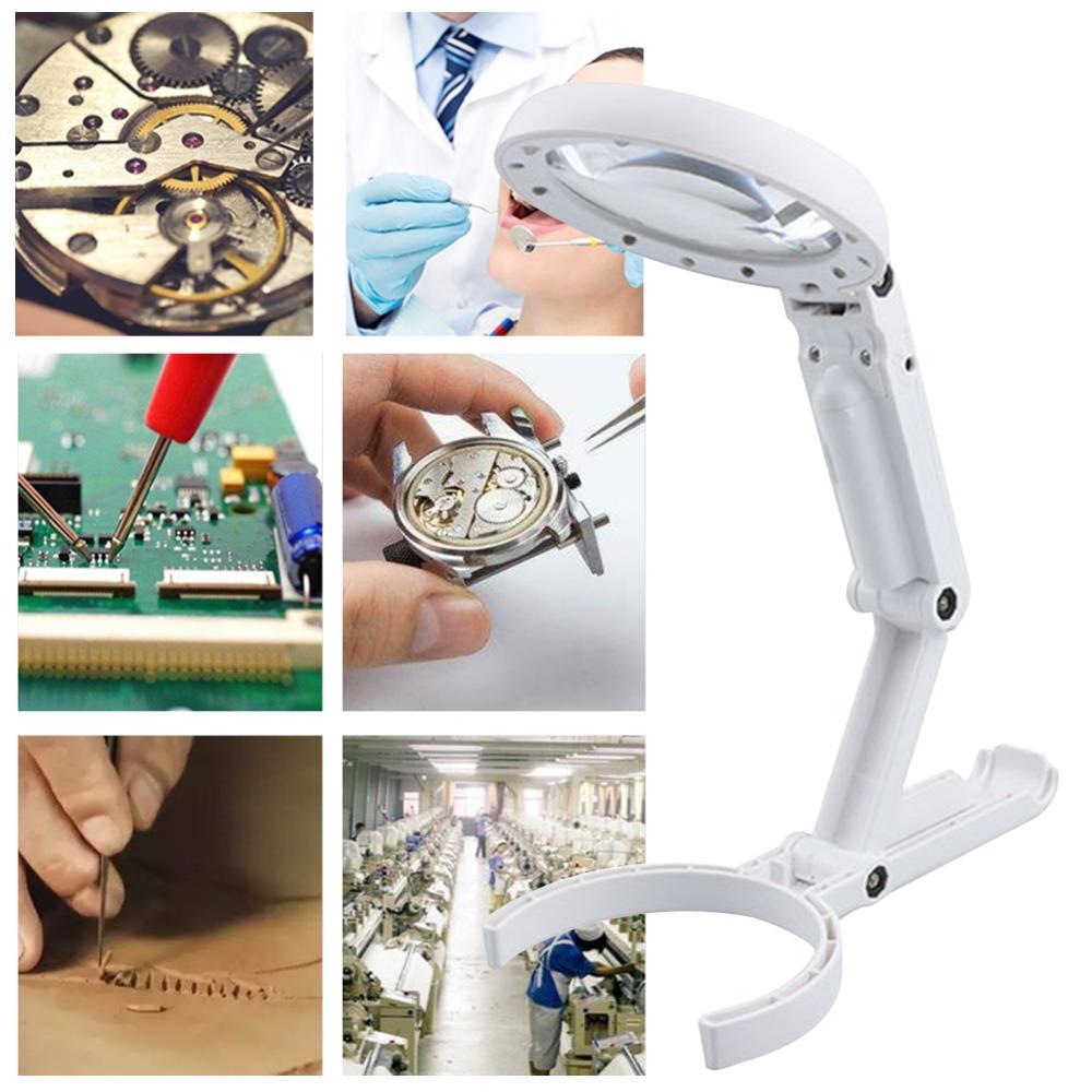 Foldable Magnifying Glass Handheld Watch Repair Tool 8 LED Magnifier  Book Reading