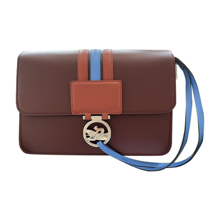 

Longchamp Box-Trot Logo Snap Stripe Flap Adjustable Shoulder Strap Leather Envelope Bag Medium Women Shoulder Bag Burgundy 10175HDV261 Basic Set (Bag+Dust Bag)