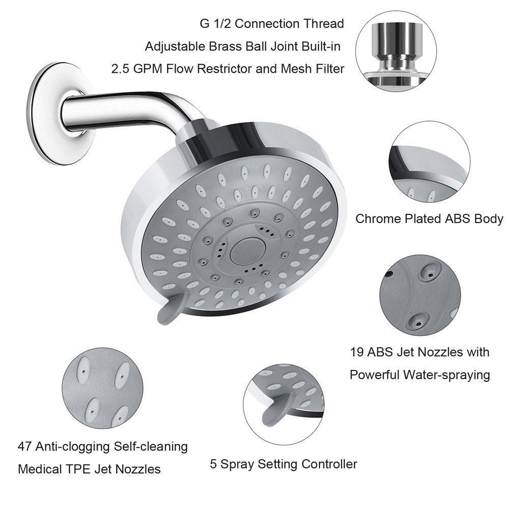 1pc High Pressure Shower Head, Bathroom Powerful Showerhead With Strong Spray, Small Silicone Nozzles, Universal Fit Works With
