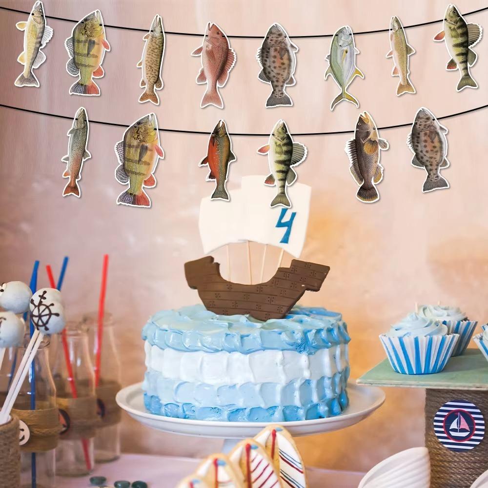 Fishing Themed Party Disposable Tableware Set Paper Plate Cup Napkin Tablecloth Banner Birthday Weedding Party Tableware Supplie
