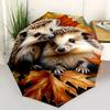 Automatic Open & Close Folding Umbrella with 8 Ribs - Cute Hedgehog & Autumn Leaves Design, Portable Compact Travel Umbrella f
