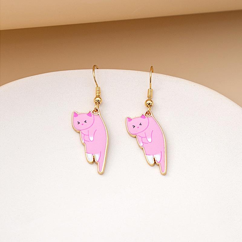 Fun Cartoon Cute Kitten Earrings, Creative Personality Teacup Printed Earrings Animal Earrings